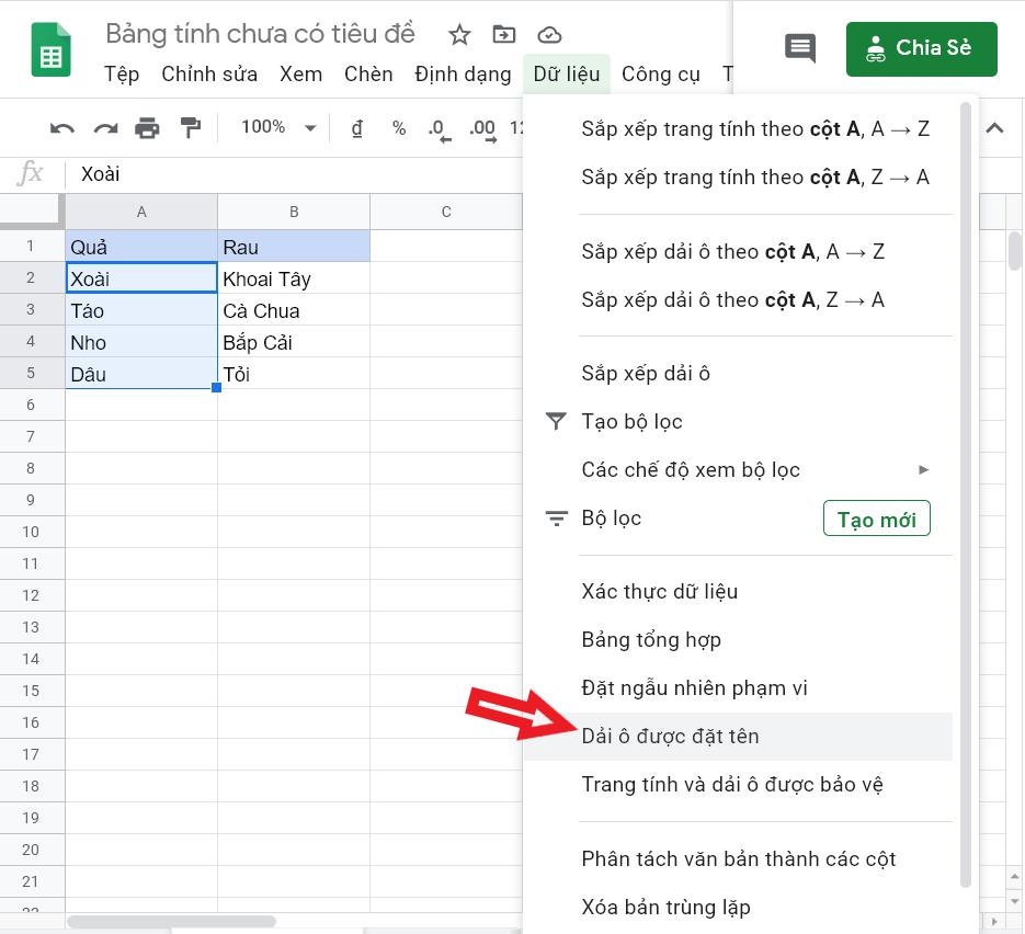 Hướng dẫn tạo danh sách tùy chọn Drop List trong Google Sheets
