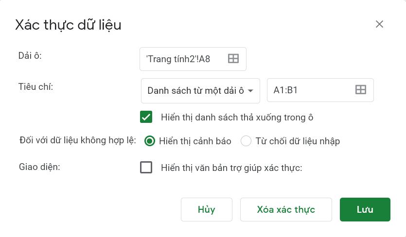 Hướng dẫn tạo danh sách tùy chọn Drop List trong Google Sheets