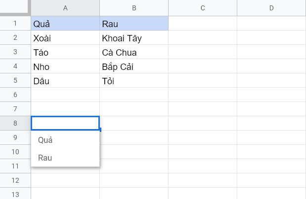 Hướng dẫn tạo danh sách tùy chọn Drop List trong Google Sheets
