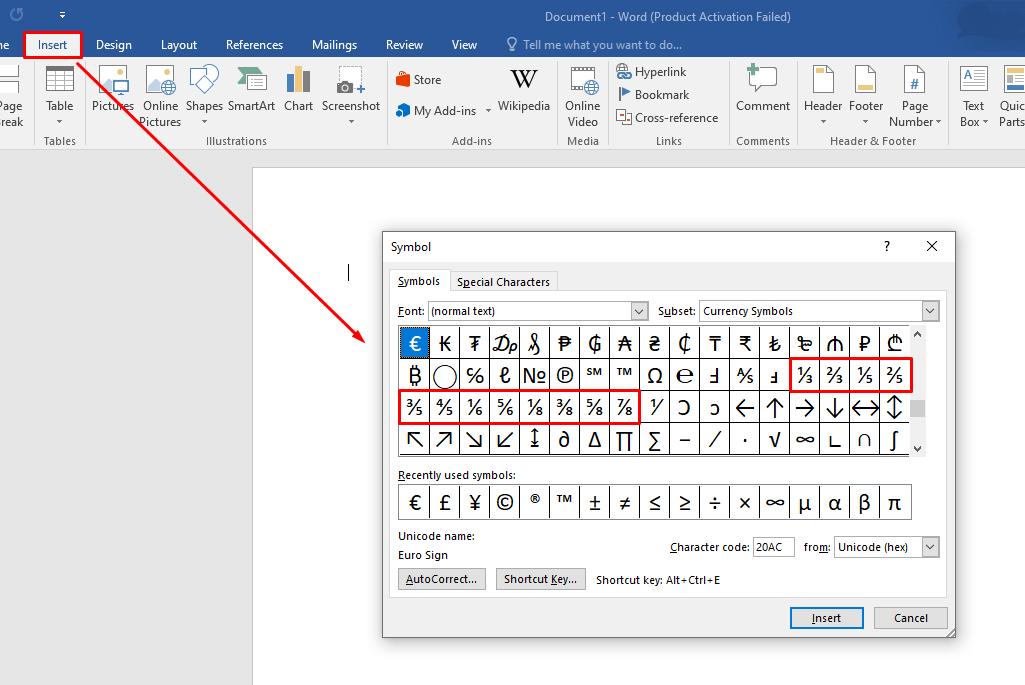 Viết phân số trong Word bằng biểu tượng sẵn có 1