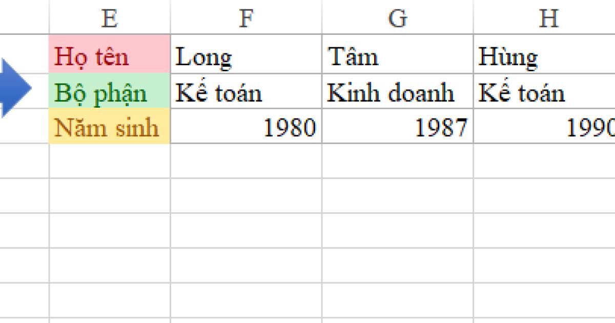Cách chuyển dữ liệu Excel từ chiều dọc sang chiều ngang bằng công thức