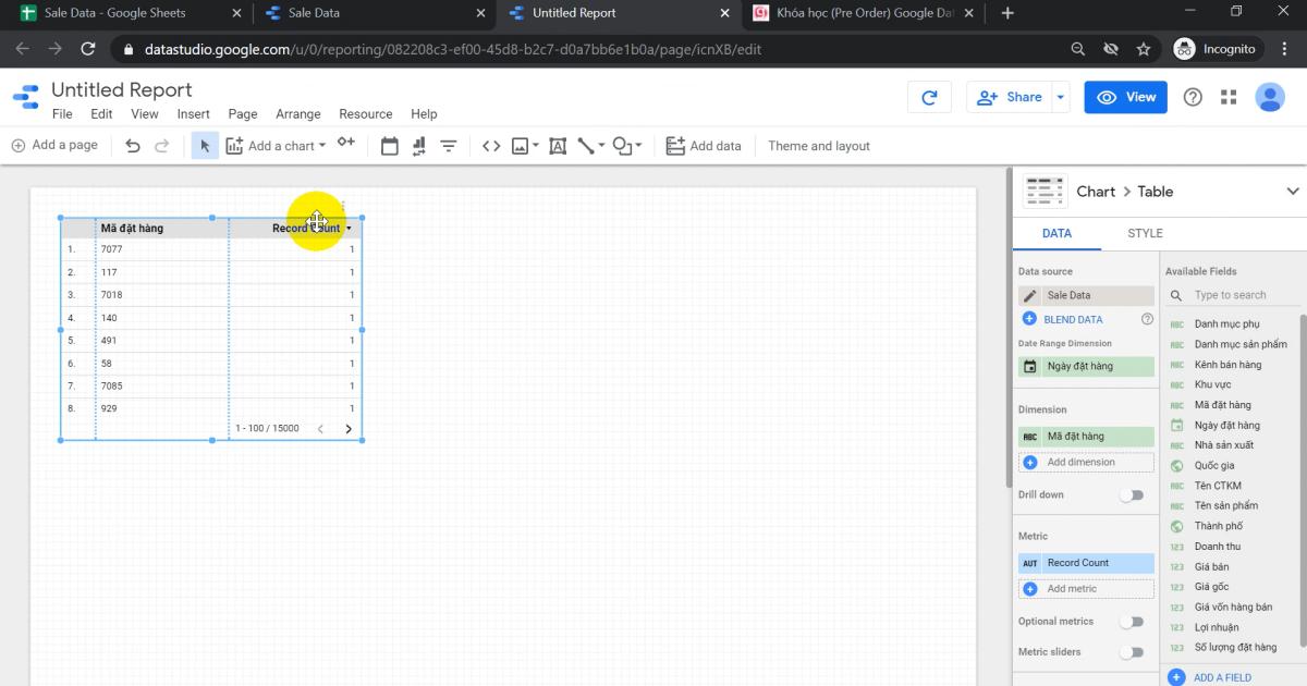 Hướng dẫn cách tạo Visual đầu tiên trong Google Data Studio