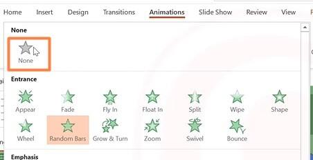 Click “None” để xóa hiệu ứng đã chèn trong Powerpoint