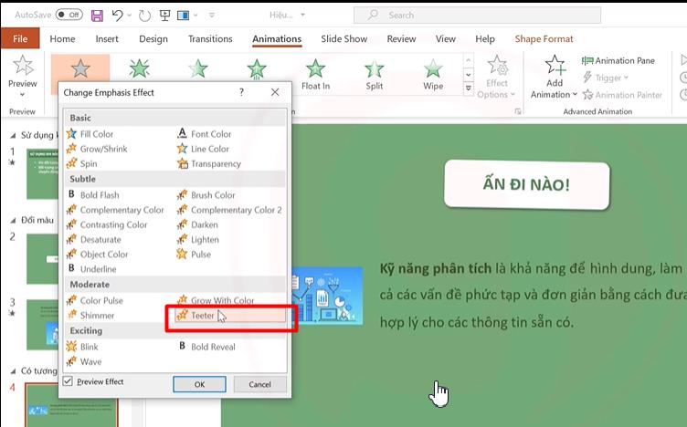 Khám phá nhóm hiệu ứng Powerpoint tạo sự nhấn mạnh vào đối tượng