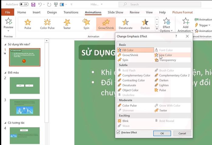 Khám phá nhóm hiệu ứng Powerpoint tạo sự nhấn mạnh vào đối tượng