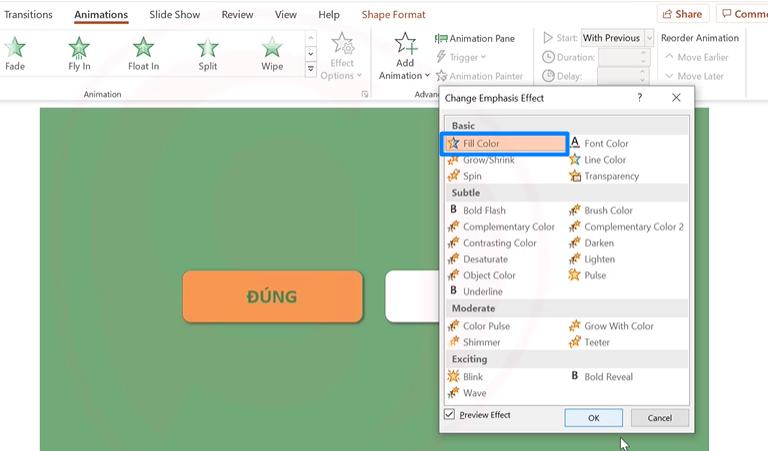 Khám phá nhóm hiệu ứng Powerpoint tạo sự nhấn mạnh vào đối tượng