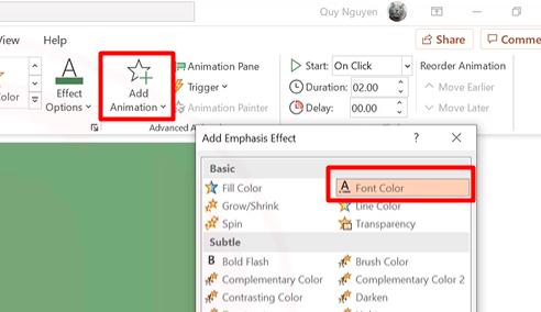 Khám phá nhóm hiệu ứng Powerpoint tạo sự nhấn mạnh vào đối tượng