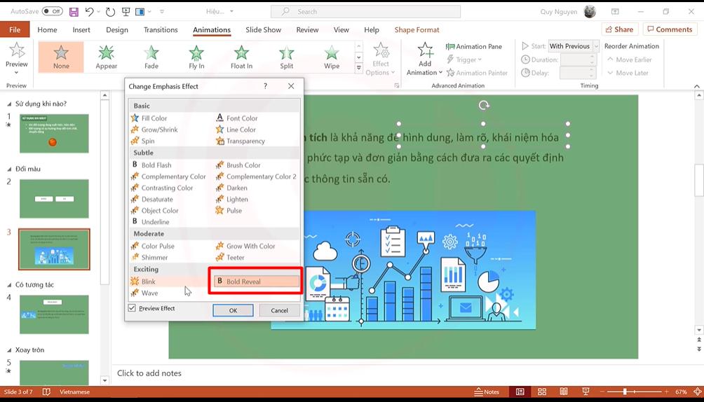 Khám phá nhóm hiệu ứng Powerpoint tạo sự nhấn mạnh vào đối tượng