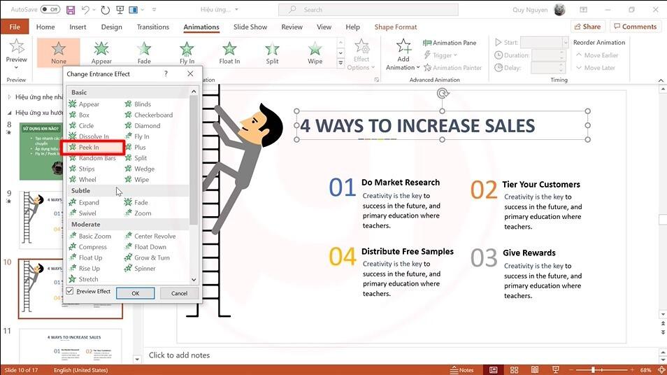 Hiệu ứng xuất hiện tạo xu hướng di chuyển cho đối tượng trong Powerpoint