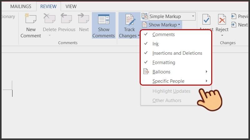 Thay đổi kiểu trình bày và các loại Markup hiện ra 2