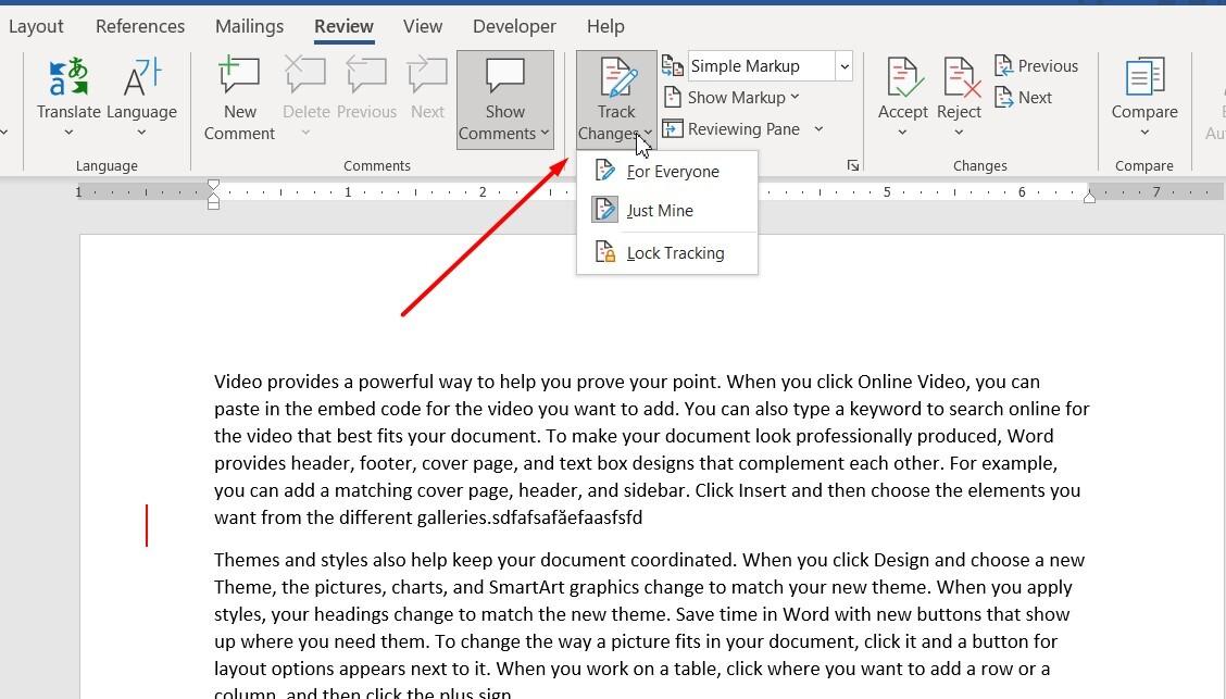 Cách bật tính năng Track Changes
