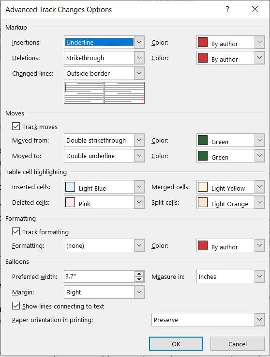 Thay đổi cài đặt cho Track Changes trong Word 3