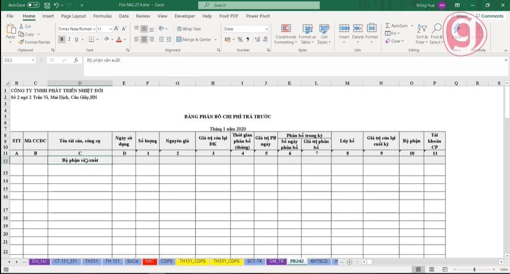 Cách lập bảng phân bổ chi phí trả trước và cách tính giá trị phân bổ