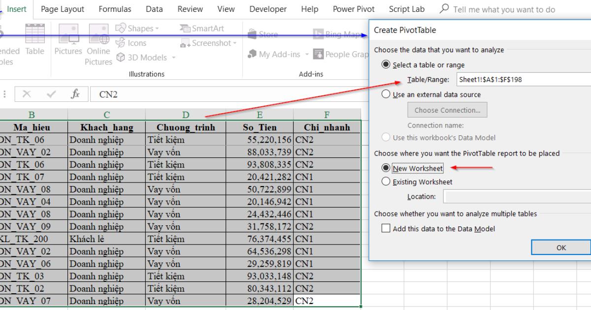 Cách lập báo cáo bằng Pivot Table trong Excel khi không có cột tháng