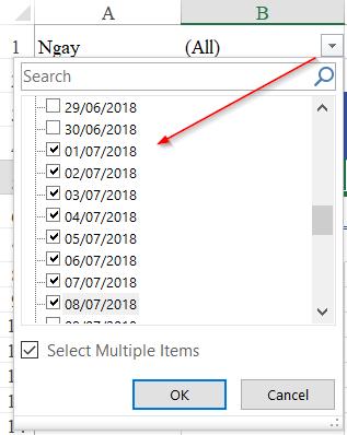Cách lập báo cáo bằng Pivot Table trong Excel khi không có cột tháng