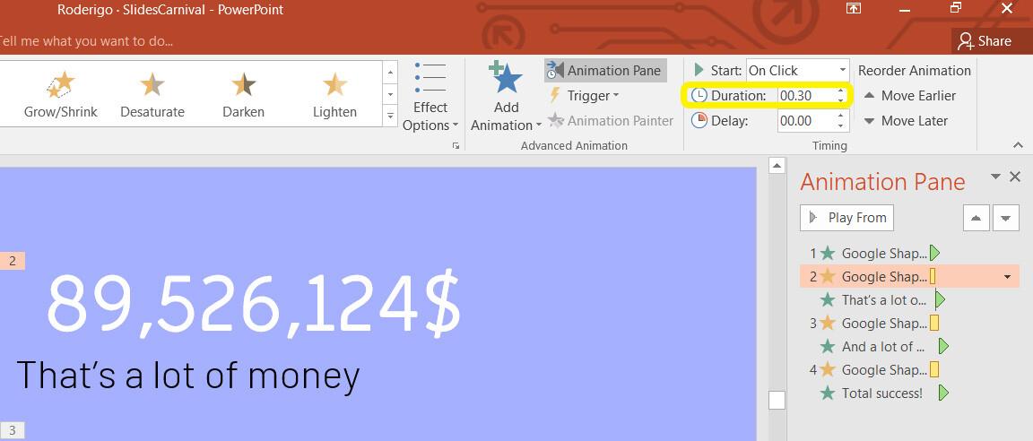 Điều chỉnh thời gian hiển thị cho hiệu ứng Pulse trong Powerpoint