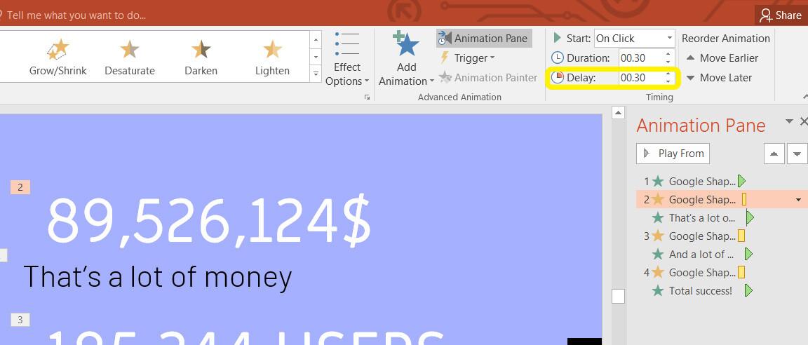 Điều chỉnh độ trễ của hiệu ứng nhấn mạnh trong Powerpoint