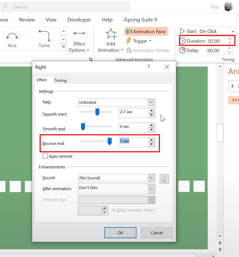 Cách chỉnh Smooth & Bounce để hiệu ứng Powerpoint di chuyển mượt mà