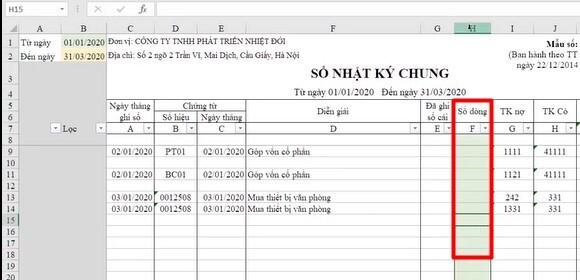 Hướng dẫn cách thiết lập Excel cho sổ nhật ký chung của kế toán