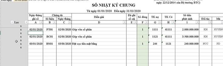 Hướng dẫn cách thiết lập Excel cho sổ nhật ký chung của kế toán