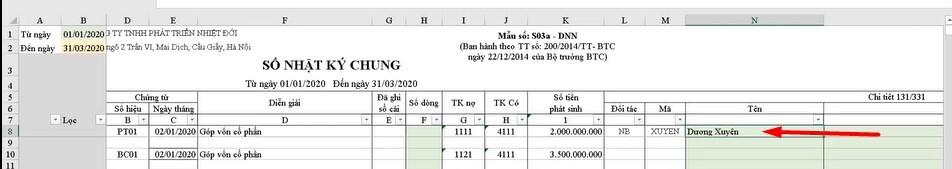 Hướng dẫn cách thiết lập Excel cho sổ nhật ký chung của kế toán