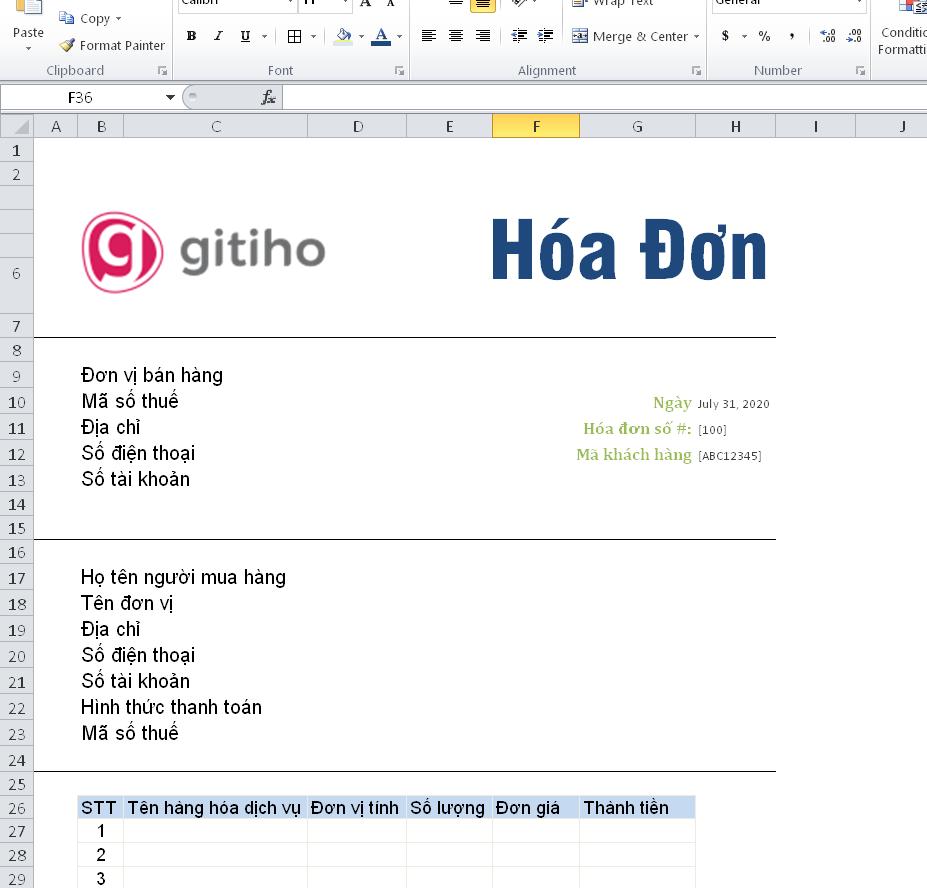 Tính tiền bằng Excel: Hướng dẫn cách tạo hóa đơn trong Excel