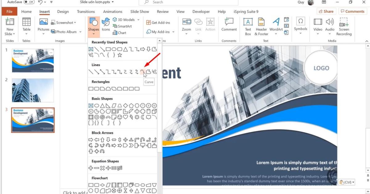 Hướng dẫn cách vẽ đường uốn lượn trong slide Powerpoint