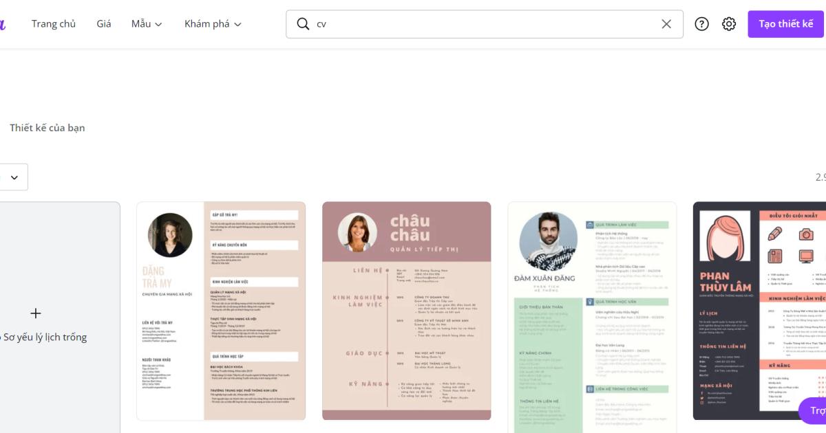 Chọn một mẫu Canva CV ưng ý