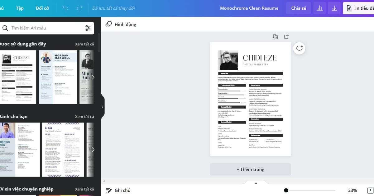 Điền thông tin cho CV