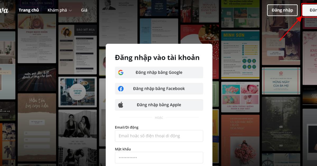 Đăng ký tài khoản Canva