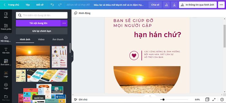 Kéo ảnh vào trong thiết kế Canva infographic