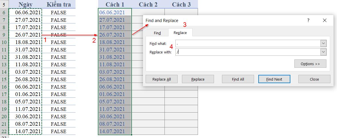 Hướng dẫn 3 cách đơn giản sửa lỗi ngày tháng có dấu chấm ngăn cách dạng 14.03.2021