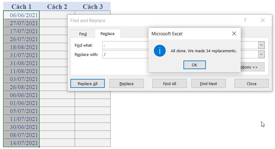 Hướng dẫn 3 cách đơn giản sửa lỗi ngày tháng có dấu chấm ngăn cách dạng 14.03.2021