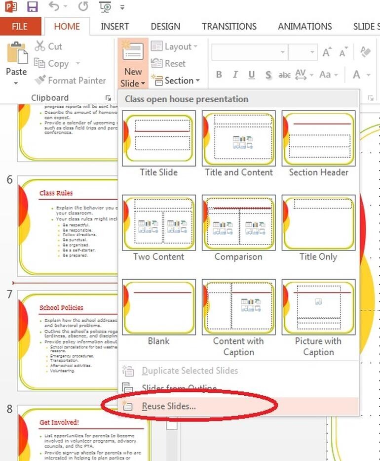 Hợp nhất Slides PowerPoint với Reuse Slides