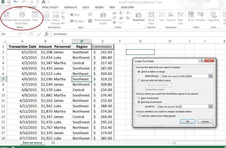 Tạo PivotTable trong Excel.