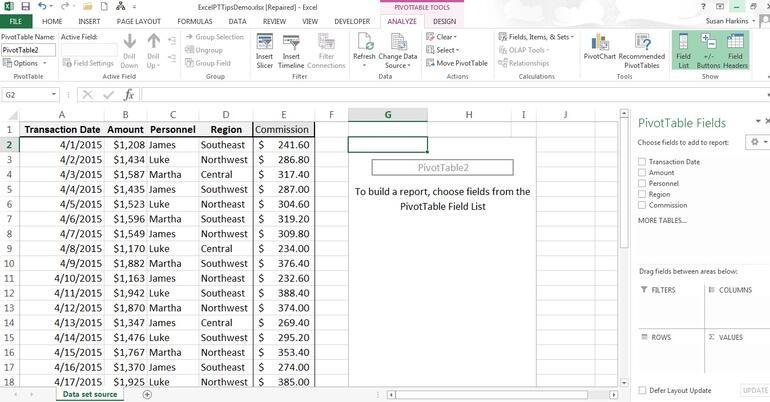 Tạo PivotTable trong Excel.