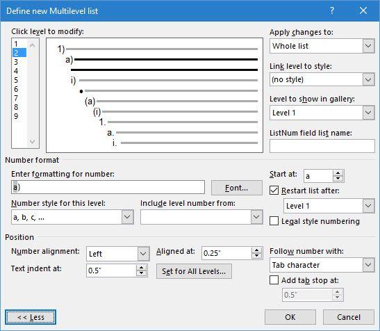 tạo danh sách trong word