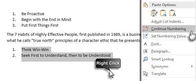 Tiếp tục đánh số khi một đoạn văn bản bị ngắt