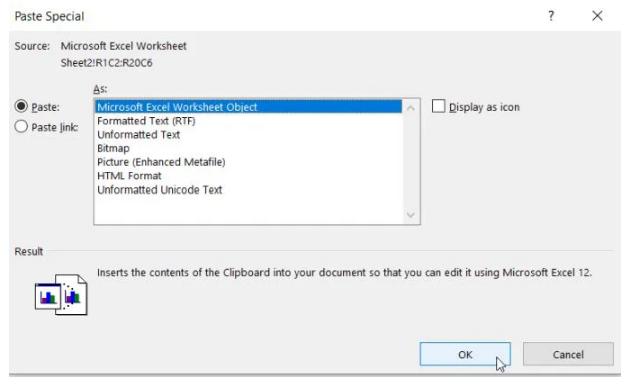 Hướng dẫn chèn Worksheet Excel đúng cách vào tài liệu Word