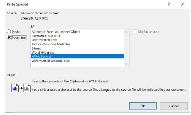 Chèn một trang tính Excel dưới dạng đối tượng được liên kết