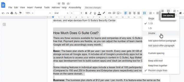 Hướng dẫn thêm giãn cách dòng trong tài liệu Google Docs