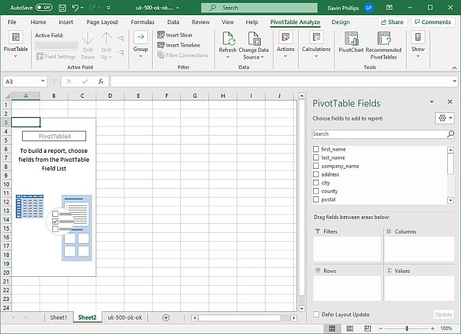 Sắp xếp dữ liệu pivot table