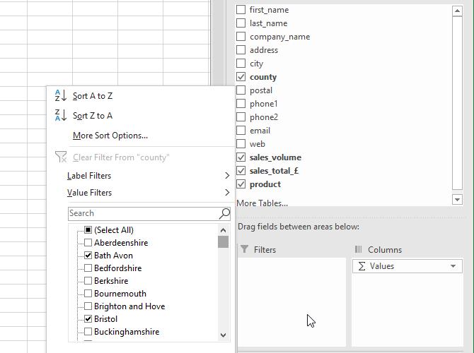 Lọc dữ liệu pivot table
