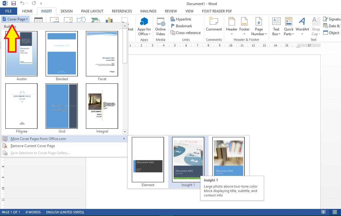 cách tạo cover page trong word