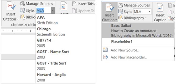 Citations & Bibliography tạo trích dẫn và danh mục tài liệu tham khảo