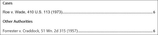 Table of Authorities tạo bảng minh chứng, căn cứ pháp lý