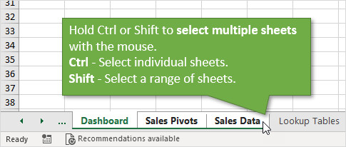 Chọn tất cả các sheet