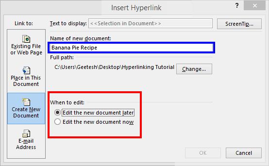 Cách tạo liên kết đến một tệp PowerPoint mới