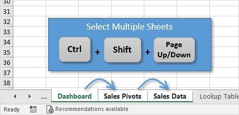 Chọn nhiều sheet cùng lúc