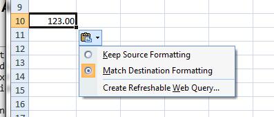 tùy chọn Match Destination Formatting